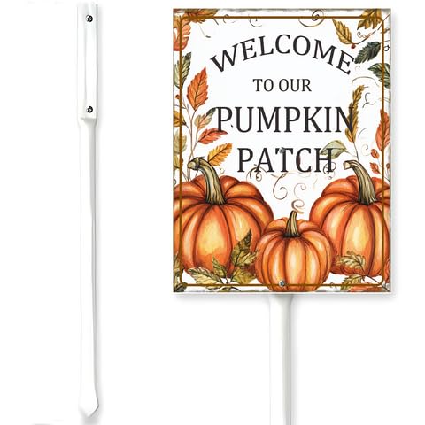 Horienteeon Pumpkin Patch Sign With Stake Welcome To Our Pumpkin Patch Fall Neighborhood Aluminium Street Business Home Farm Garden Porch Decor Outside Outdoor Lawn 6x4.6"