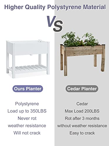 Mutaomay Planter Box Raised Garden Bed Outdoor With Legs, Better Than Cedar Polystyrene Elevated Garden Bed With Storage Shelf For Herbs And Vegetables, Balcony And Porch, 350Lbs Load(White) #TOP2