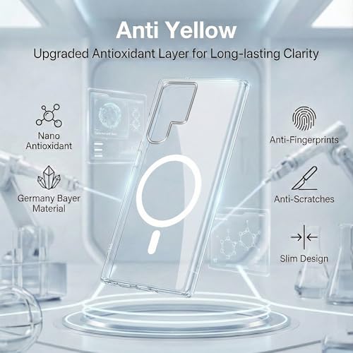 Image of Jkobi Lifetime Anti-Yellow MagSafe Compatible Clear Back Cover Case for Samsung Galaxy S22 Ultra 5G (Sleek Hard Crystal | Shockproof and Camera Protection)