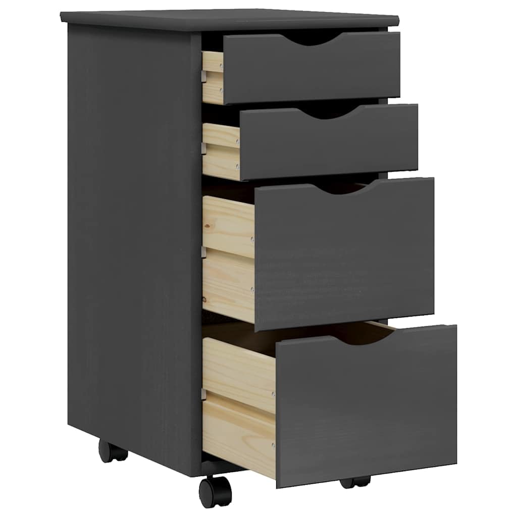 Rollcontainer Moss mit 4 Schubladen, Rollschrank aus massivem Kiefernholz, mobiler Aktenschrank für Büro & Home Office, Büroorganisation, 34 x 39 x 65,5 cm, Grau