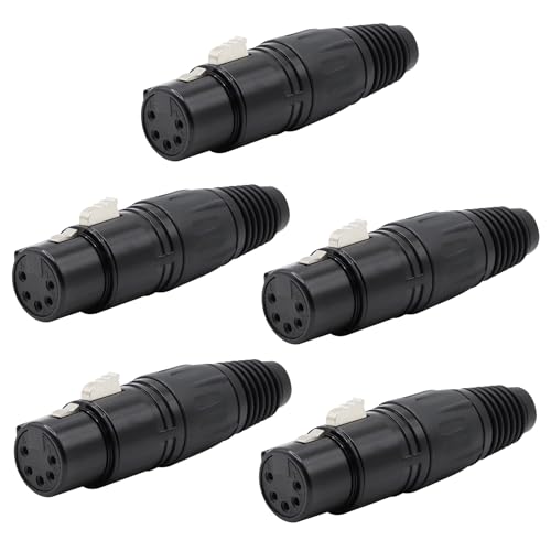 Xilaghy 5-Pin XLR Cable Connector XLR 5 Pin Female Plug Connector Mic Cable Plug Audio Adapter for Microphone, Black,5 PCS