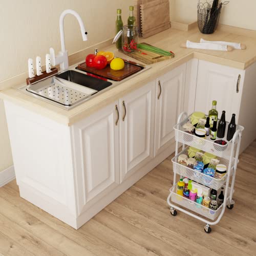 Designa 3-Tier Rolling Utility Cart Storage Shelves Multifunction, Metal Mesh Baskets, Pantry Cart With Lockable Wheels, Gray #TOP1