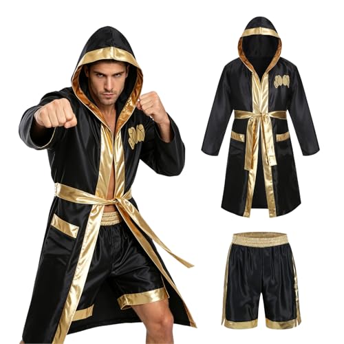 maxToonrain Costume de boxeur Fancy Fress pour homme, costume d'Halloween amusant avec impression tache, robe + boxer (or, taille 3XL)