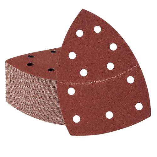 60 Pièces Triangles de Ponçage, Papier de Verre Papier Poncage Mouse, 11 Trous Feuilles Abrasives a Poncer pour Ponceuses Multiples Ponceuse Triangulaire, Grain...