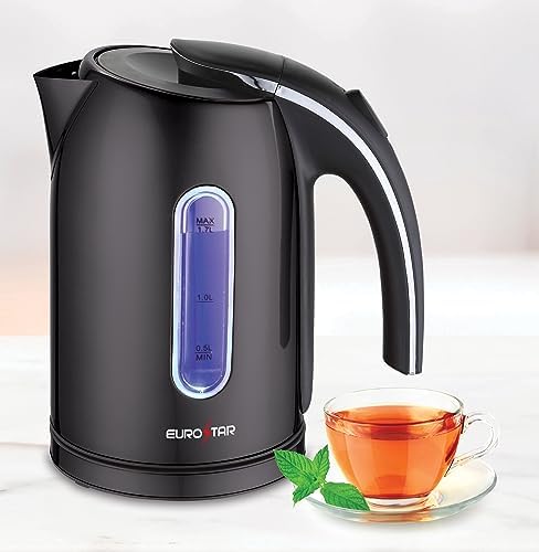 Pava eléctrica de acero inoxidable 1.7 L Eurostar negra miniatura 1