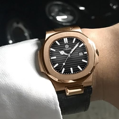Image of Carlton London Jordan Men Analog Watch, Round Dial, Leather Strap, Quartz Movement, 43 mm Case, Date Display, Classic Casual Style, 30M Water Resistant