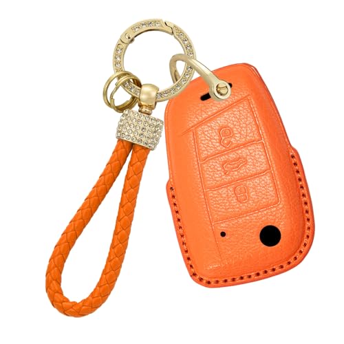 Coque pour clé VW Golf 7 Passat en cuir de chèvre véritable orange chic