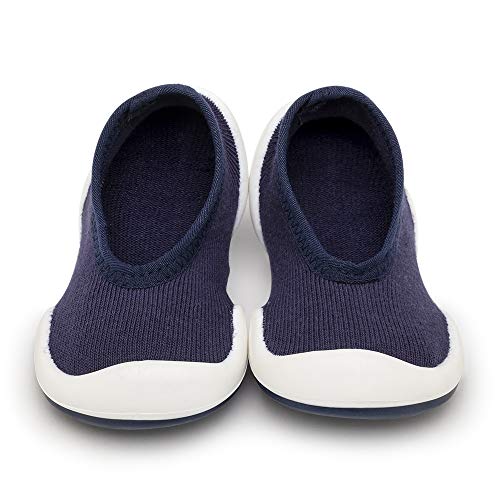 Komuello Boy Girl Baby Toddler Breathable Washable Non-Slip Slippers (Navy Solid, 18_Months)
