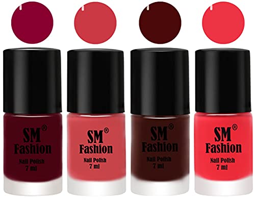 Image of Nail Polish Combo Set (Pack of 4) Quick Dry Gel Finish Nail Paint | Boysenberry,Punch Pink,Wine,Rose Pink | 7 ml Each