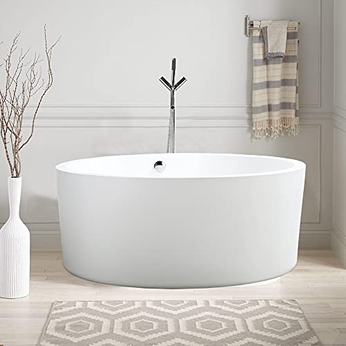 Vanity Art 59 Inch Freestanding Acrylic Bathtub Modern Stand Alone Soaking Tub with Chrome Finish UPC Certified Round Overflow Pop-up Drain VA6810