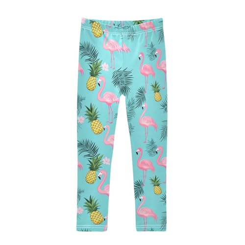 Wusikd Pink Flamingos Girls' Leggings Toddler Doodles Pineapples Kids Yoga Pants Dance Active Tights 4T