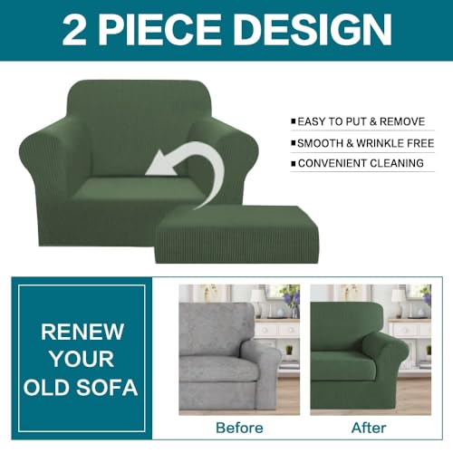 Image of Turquoize 2 Piece Chair Covers Chair Slipcovers for Living Room Small Armchair Chair Cover with Arms Washable Furniture Cover for Chairs Feature Thick Jacquard Fabric (Small Armchair, Bronze Green)