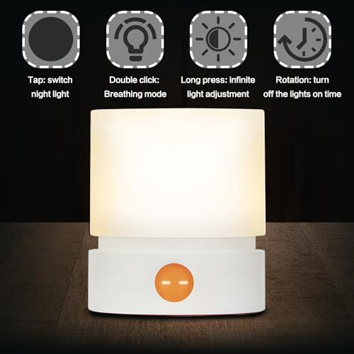 Image of Cylindrical Lamp Cute Night Light USB Charging Nordic Rotating Digital Display, Timer, Rechargeable, Dimmable, Sleep Companion Night Light(White)
