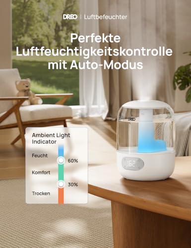DREO Luftbefeuchters für Schlafzimmer, kühler Nebel Luftbefeuchter für Haus und großen Raum, leiser Luftbefeuchter für Baby, Nachtlicht, ätherisches Diffusor, schnelle Ultraschall Luftbefeuchters