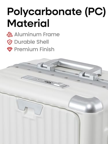 Image of 20 Inch Carry on Luggage with Spinner Wheels,Aluminum Frame Zipperless Checked Travel suitcase for Shout Business Women Men (White, 20in carry-on Aluminum Frame)