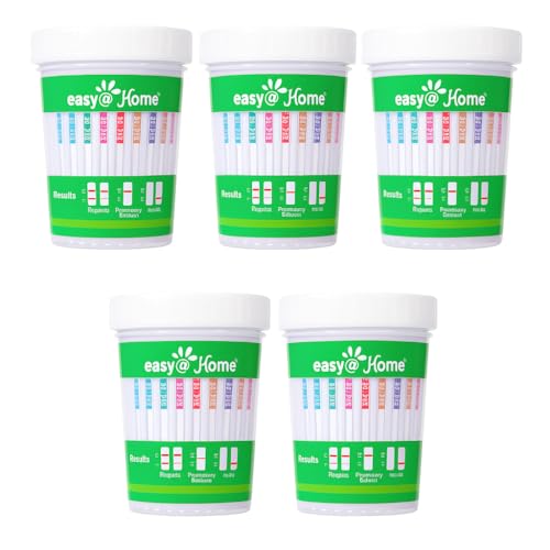 Easy@Home Drug Test Cup: Urine Drug Test Kits, Testing for AMP, BUP, BAR, BZO, COC, MET, MDMA, MOP 300, MTD, OXY, PCP, THC 50, Rapid Result THC Tests for Home Use, ECDOA3-6125B 5Pack