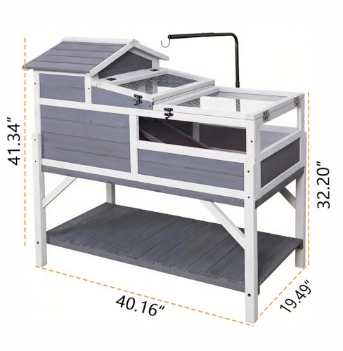 Image of GEGURI Tortoise Habitat House Indoor Outdoor, 3-Room Wooden Turtle Enclosure Reptile Cage with Shelf Storage, Balcony & 2 Stories for Small Animals (Tortoise Habitat with Shelf Storage)