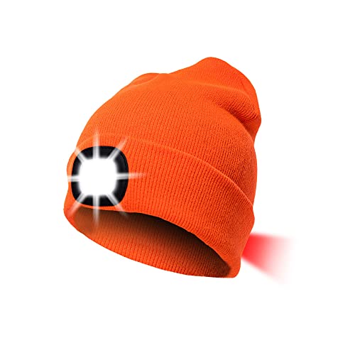 INHDBOX LED Mütze Kappe, Strickmütze mit USB Nachladbare Licht, Beleuchtung und blinkende Warnungs-Arten 8 LED, einfache Installation Vorne Hinten Scheinwerfer-Mütze,...