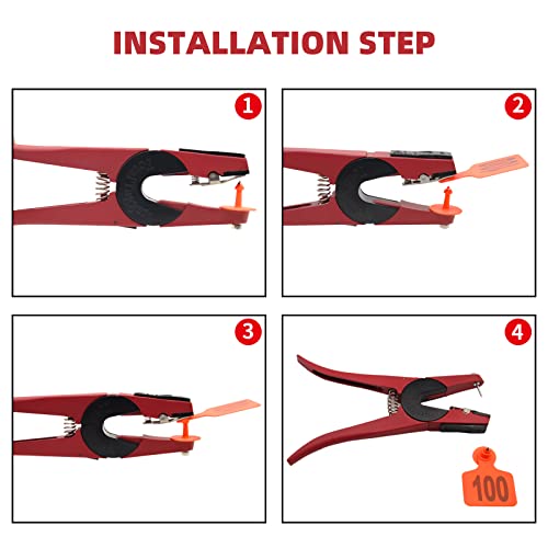 Etiquetas de orelha de gado numeradas 001-100 com alicate, etiqueta de orelha de animal de plástico