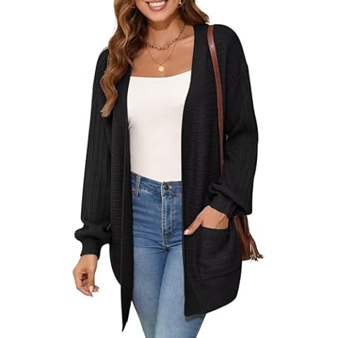 BELAROI Plus Size Cardigan Sweaters for Women Cable Knit Open Front Casual Long Sleeve Fall Winter Coats Chunky(Black,2X) Cover