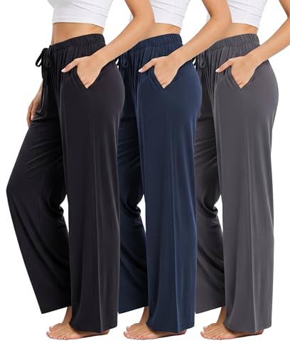Image of Sexy Basics 3 Pack Buttery Soft Pajama Pants for Women | Comfy Casual Lounge Pajama Bottoms | Drawstring & Pockets Pj