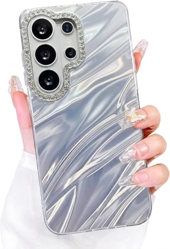 Image of Elzzi Compatible with Samsung Galaxy S26 Ultra | Marble Glossy Hard PC Samsung Galaxy S26 Ultra Back Cover with Diamond Camera Protector | Ultra Stylish Back Cover Case for Girls Women-Sky