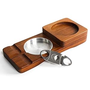 REANICE Sigaret Houten Roken Asbak met 2 Likeur Rum Gepersonaliseerde Whiskey Cub Houders 1 Rvs Sigarettensnijder…