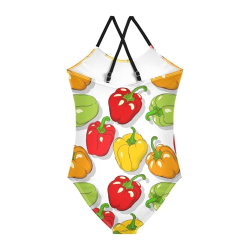 Girls One Piece Swimsuits Bell Peppers Pattern Sport Halter Swimwear Beach Bathing Suit2