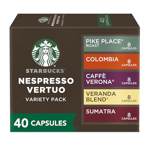 Starbucks by Nespresso Vertuo, Blonde, Medium, and Dark Roast Variety Pack Coffee, 40-count Coffee Pods, Brews 7.8 oz.