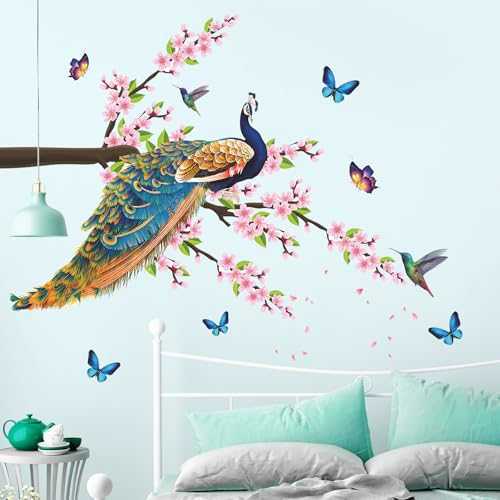 Vinilos decorativos con flores y pavo real rosa miniatura 3