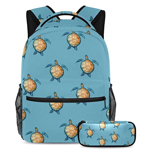 Sac à dos avec trousse tortue multicolore pour étudiants
