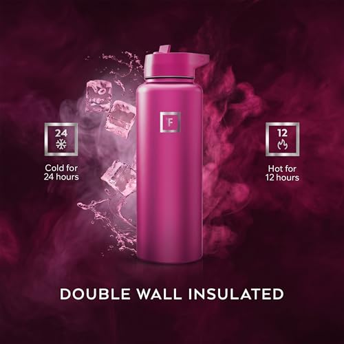 Image of IRON FLASK 40 oz Wide Mouth Water Bottle with Straw | Insulated Stainless Steel Sports Water Bottle with Leakproof Straw Lid - BPA Free, Cold 24 Hrs, Sweat Free (Pink Tulip)
