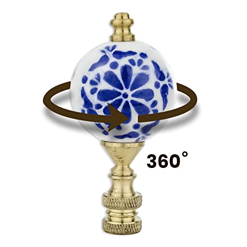 Image of Royal Designs, Inc. Crackled Round White with Blue Accent Finial for Lamp Shade, F-5300-PB-2, Polished Brass - Pack of 2