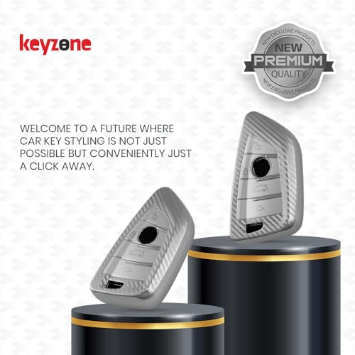 Image of Keyzone Silverstar TPU Key Cover & Keychain Compatible for X1, X3, X6, X5, 5 Series, 6 Series, 7 Series 4 Button Smart Key (Silver)