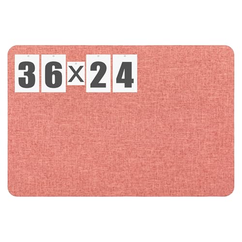 Hahafelt 36' x 24 Coral Pink Linen Fabric Bulletin Board Pinboard for Walls Display Frameless Pinboard Display Notice Memory Board for Office Home Walls Kitchen Easy to Install