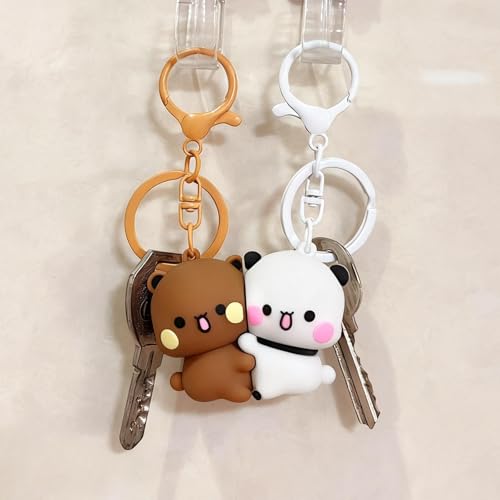 Image of IN-IMAGINE 2PCS Bubu Dudu Character Cute Keychains, Kawaii Cartoon Statue Bears Panda Figurine Key Chains, Multicoloured, Unisex