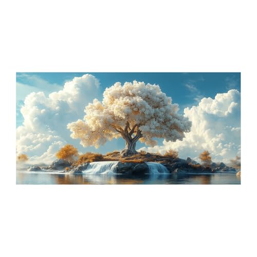 Tableau Nature Arbre Blanc de Vie Forêt WIKEO Impression sur Toile 80x160cm Sans Cadre