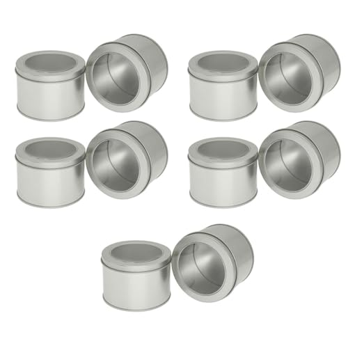 AIMALL 10pcs Iron Can Window Cake Packaging Boxes - Small Round Tin Containers for Biscuits, Cookies, Desserts, Sports & Jewellery Packaging - Grey, Gold, Silver - 3.5"x2.4"