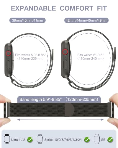 Image of Original Stainless Steel Milanese Loop Compatible with Apple Watch Band 38mm 40mm 41mm 42mm 44mm 45mm 46mm 49mm, Magnetic Clasp Band for iWatch Series 11 10 9 8 7 6 5 4, SE 3 2 1 Ultra3 2, Women & Men
