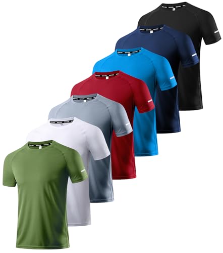 Boyzn 7er Pack Herren Sportshirt Atmungsaktiv Schnelltrocknendes Laufshirt Leichte Trainingsshirt Funktionsshirt Wandershirt Fitnessshirt Sommer Kurzarm T-Shirt für Männer 7P01-M