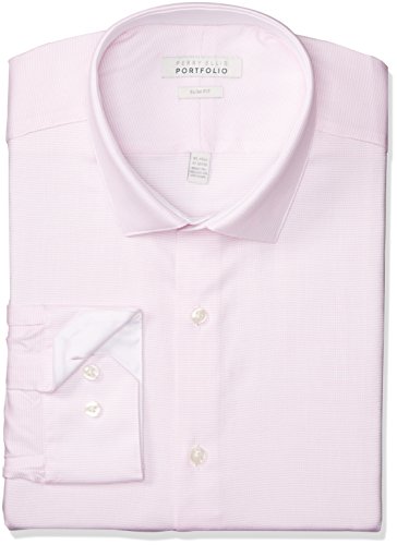 Perry Ellis Men's Slim Fit Wrinkle Free Fashion Dress Shirt, Light Pink, 16 32/33