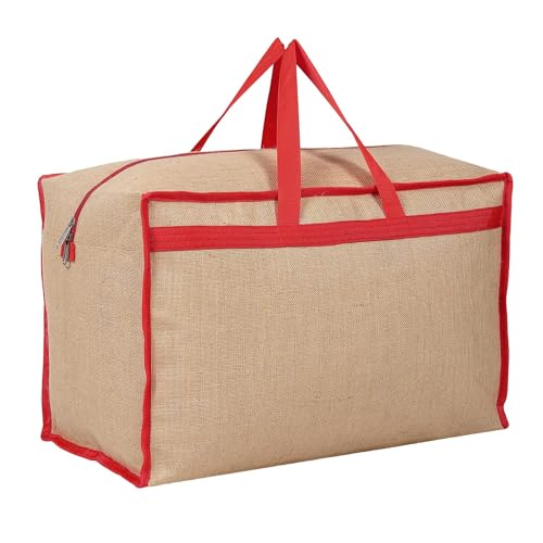 Image of Shibui Heavy Duty Extra Large Storage Bag, Moving Bag Tote, Blanket Clothes Organizer, Comforter, Bedroom closet, Room Essentials (Grey Canvas) (Pack of 1, Red)