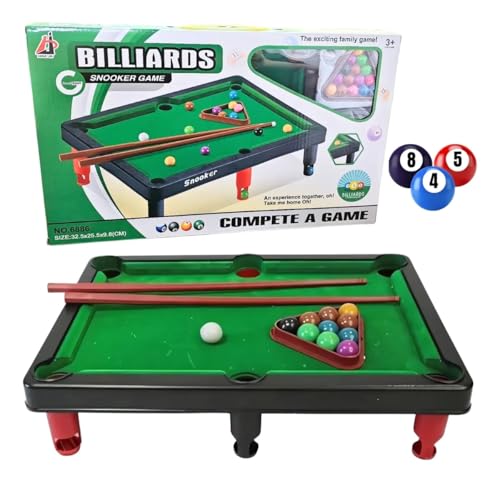 Mini Mesa de Sinuca Infantil Portátil Verde Kit Completo com Bolas Tacos e Pés Desmontáveis Bilhar Compacto para Crianças