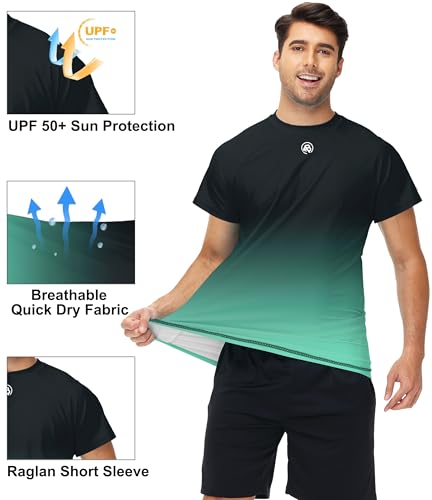 Image of AOBUTE Mens Swim Shirts Short Sleeve UPF 50+ Sun Shirt Quick Dry Rash Guard Fishing Swimming Shirt