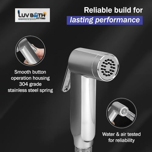 Image of LUVBATH Italian Design Health Faucet Set for English Toilet | High Pressure ABS Jet Spray with 1m SS 304 Hose Pipe & Wall Hook | Durable & Leakproof Bathroom Bidet | Easy Installation | Pack of 4