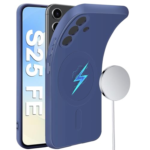 Coque Samsung S25 FE silicone bleu magnétique pour recharge MagSafe