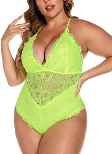 Aranmei Sexy Plus Size Teddy Lingerie,Snap Crotch Lace Bodysuit,Deep V One Piece Lingerie for Women 1X-4X