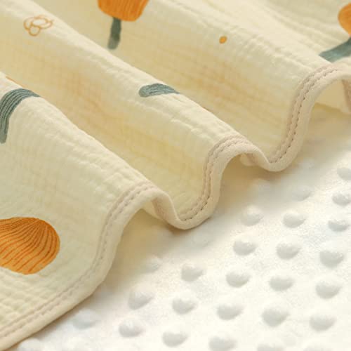 Image of Baby Blanket for Unisex Boys Girls Toddler, Soft Minky with Double Layer Dotted Backing and Muslin Cotton Front, 39 X 43 in (Mushroom) Nursery Bed Throw Quilt