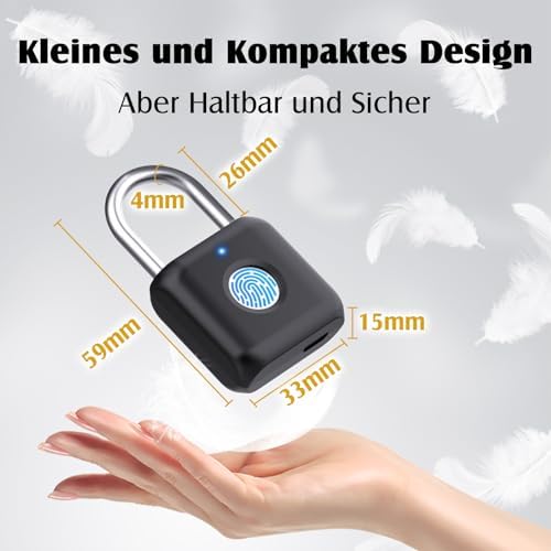 Bild 5 - Anweller Fingerabdruck-Vorhängeschloss, Anweller Smart Lock, biometrisches Vorhängeschloss, für Turnhallenspinde, Schuppenspinde, Lagereinheiten