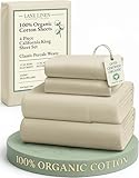 LANE LINEN 100% Organic Cotton Fully Elasticized California King Sheet Set, Low Pilling Fade Resistant Machine Washable Naturally Cooling Cal King Bedding Set, Soft & Comfy Cotton Sheets – Linen